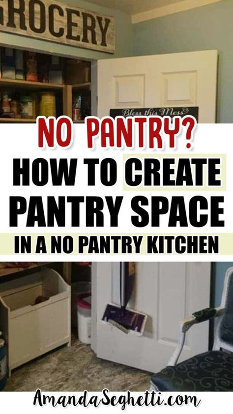 Make Pantry In Small Kitchen, Kitchen Pantry Solutions, Pantry Idea For Small Kitchen, Kitchen Storage With No Pantry, Add A Pantry To Small Kitchen, Creating Pantry Space, Small Home Pantry Ideas, Small Dining Room Pantry Ideas, House With No Pantry