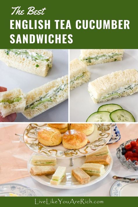 The best cucumber sandwich recipe I've had. Makes 7 regular sandwiches or 21 small crustless English Tea Cucumber Sandwiches. Recipes With English Cucumber, British Finger Sandwiches, Southern Living Cucumber Tea Sandwiches, Traditional Cucumber Tea Sandwiches, Tea Party Food Cucumber, Finger Samwhiches, Tea Time Cucumber Sandwiches, English Cucumber Sandwiches High Tea, Fancy Cucumber Sandwiches