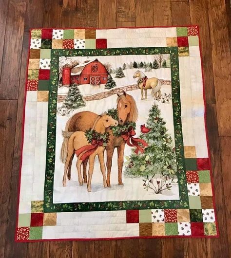 Christmas Quilts Using Panels, Simple Panel Quilt Patterns, Christmas Panels To Quilt, Quilts From Panels Ideas, Block Panel Quilts Ideas Layout, Quilt Borders Ideas For Panels, Christmas Panel Quilts Ideas Layout Patterns Free, Horse Panel Quilts, Panel Quilt Patterns Free