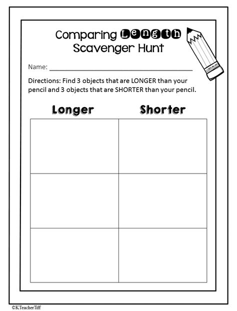 Kindergarten Measurement Activities Length Kindergarten Activities, Longer And Shorter Activities, Measurement Scavenger Hunt, Compare Length Kindergarten, Measurement Length Activities, Comparing Length Kindergarten, Kindergarten Measurement Activities, Kindergarten Measurement, Collage Activity