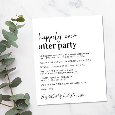 We Eloped Reception, Post Wedding Celebration, Reception Timeline, Happily Ever After Party, Ever After Party, Simple Wedding Reception, Bold Wedding Invitations, Popular Wedding Invitations, We Eloped