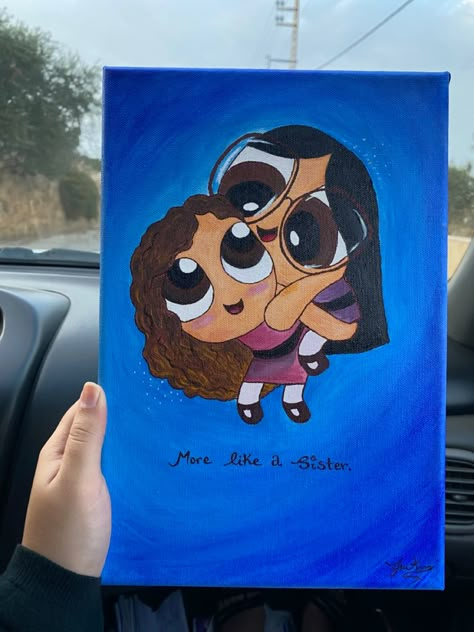 Another canvas done ✅ #art #paint #painting #blue #creative #artistic #aesthetic #powerpuff #giftideas #gifts #giftsforfriends #paintingoftheday #paintingartideas #donebyme #quotes #friends #friendship #canvas #canvaspaintingidea Aesthetic Powerpuff, Friend Painting Ideas, Friendship Paintings, Friendship Canvas, Birthday Canvas, Canvas Art Gifts, Diy Canvas Art Easy, Abstract Painting Diy, Friend Canvas