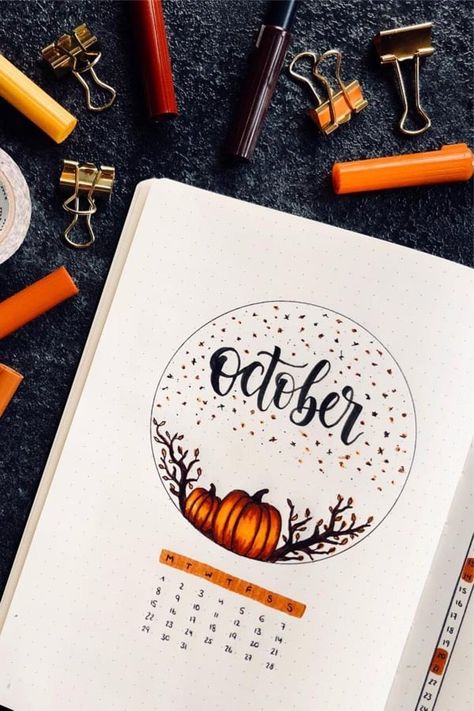 30+ Bullet journal spread examples and ideas for Fall / Autumn #bulletjournal #bujospread #bujoideas October Spread, Month Journal, January Journal, Journal October, Bullet Journal October, October Month, Bullet Journal Month, Bullet Journal Page, Bullet Journal 2020