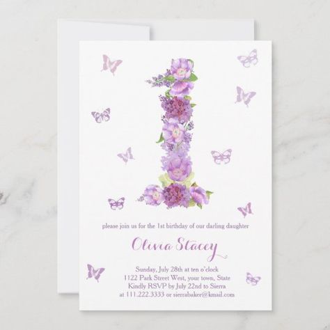 Purple Butterfly First Birthday, Butterfly Birthday Party Invitations, 1st Birthday Invites, Butterfly 1st Birthday, Birthday Butterfly, 1st Birthday Invitation Template, Butterfly Invitations, Boys First Birthday Party Ideas, Butterfly Birthday Party