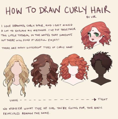 Twitter How To Draw 2c Hair, How To Draw Really Curly Hair, Simplified Curly Hair Drawing, Curly Hairstyle Drawing Reference, Curly Hair Digital Art Tutorial, How To Draw Long Curly Hair, How To Color Curly Hair, Curly Anime Hairstyles, Drawing Coily Hair