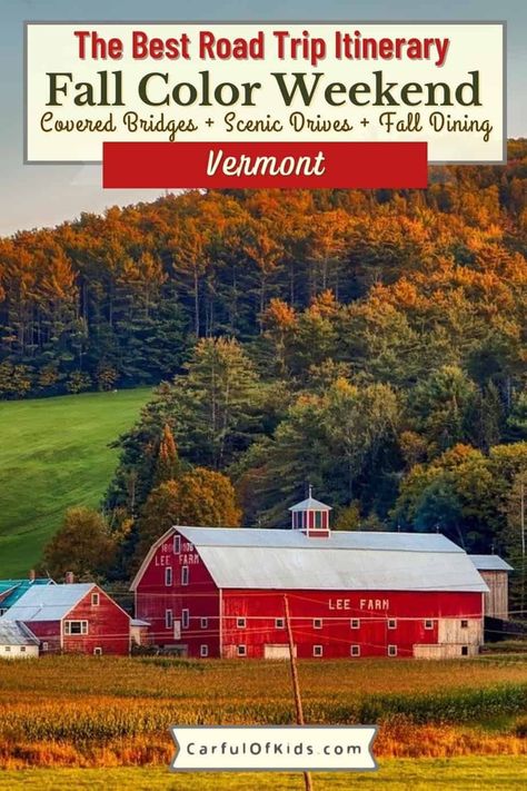 Take a Fall Color Road Trip through Vermont along the fabled Green Mountains Byway, a scenic route packed with farmstands, covered bridges, general stores and more. Find your favorite Made in Vermon products like cheese and cider and end the day at a Biergarten. Best Fall Color Road Trip through Vermont | Where to go in Vermont for a color weekend | Best scenic drives in Vermont #Vermont #LeafPeeping #FallColor England Bucket List, Places Pictures, England Road Trip, East Coast Usa, New England Road Trip, East Coast Road Trip, New England Travel, New England Fall, Fall Bucket List