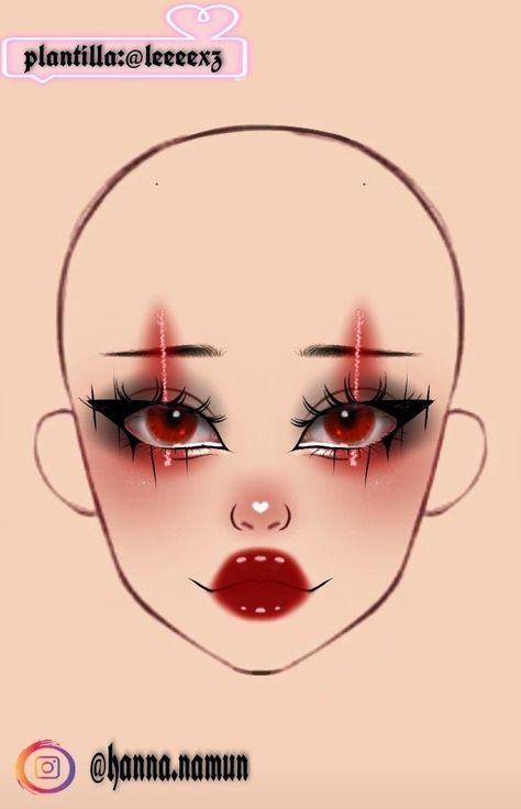 Makeup Ideas Drawing Base, Graphic Halloween Makeup, Halloween Makeup Drawing, Drawn Makeup Looks, Halloween Makeup Face Charts, Makeup Ideas Drawing Halloween, Halloween Face Charts, Goth Makeup Ideas Drawing, Boceto Makeup Egirl