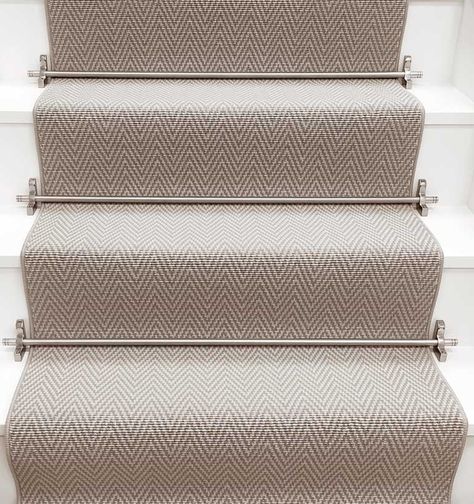 Diana Herringbone - Stair Runner Collection | Rols Carpets Herringbone Stair Carpet Uk, Herringbone Stair Runner, Stairs And Hallway Ideas, White Stairs, Contemporary Stairs, Living Room Wall Units, Grey Runner, Herringbone Floor, Wall Units