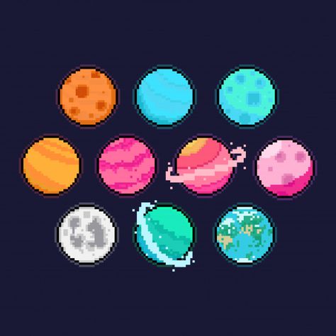 Pixel art cartoon planet icon set. | Premium Vector #Freepik #vector #character #cartoon #retro #space