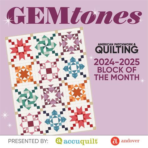 GemTones Block of the Month (2024-2025) Free Block Of The Month Quilt Patterns 2022, Free Block Of The Month 2023, Quilt Block Of The Month Free, Free Block Of The Month Quilt Patterns, All People Quilt, Winter Sewing Projects, History Of Quilting, American Patchwork And Quilting, Winter Sewing