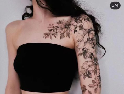 Tatuaje Studio Ghibli, Floral Arm Tattoo, Tattoo Ideas Female Meaningful, Shoulder Sleeve Tattoos, Floral Tattoo Shoulder, Feminine Tattoo Sleeves, Bone Tattoos, Flower Tattoo Arm, Inspiration Tattoos