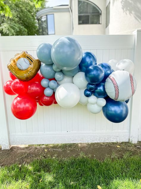 Baseball Balloon Garland, First Birthday Baseball, Party Decor Backdrop, Backdrop Balloon, Baseball Theme Birthday, Baseball First Birthday, 50 Balloons, Decor Backdrop, Dinosaur Balloons