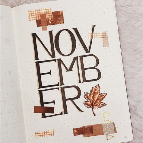 November Title Page Bullet Journal, Bujo November Theme, Journal Ideas For November, Journal Cover Design Ideas, November Bullet Journal Ideas, November Bullet Journal Cover, Bullet Journal November, Bujo Pages, November Bullet Journal