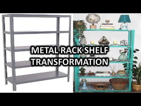 (269) DIY METAL RACK SHELF TRANSFORMATION #simplebudgetdecor - YouTube Wire Shelf Unit Makeover, Cover Metal Shelf, Metal Shelf Makeover Diy, Upcycled Metal Shelves, Transform Wire Shelving, Make Wire Shelves Look Better, Utility Shelves, Metal Rack, Simple Budget