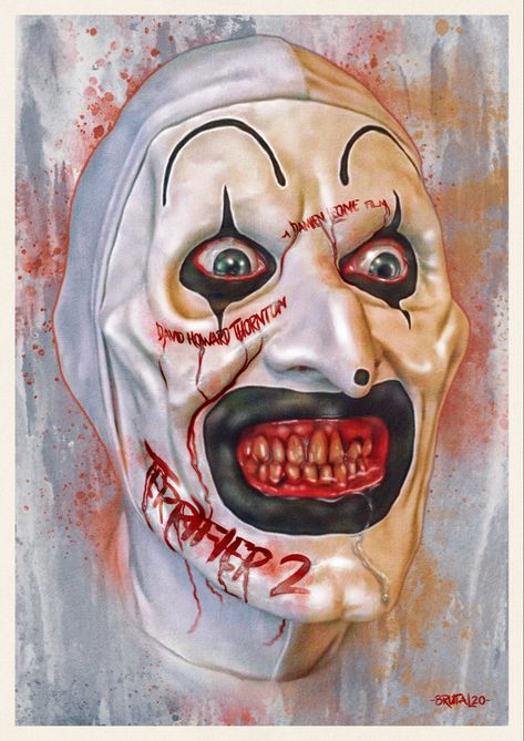 Terrifier 2 art by Chris Barnes Terrifier Poster, Terrifier Drawing, Art The Clown Terrifier, Terrifier 2, Christ Tattoo, Art The Clown, Horror Drawing, Nostalgic Pictures, Horror Movie Icons