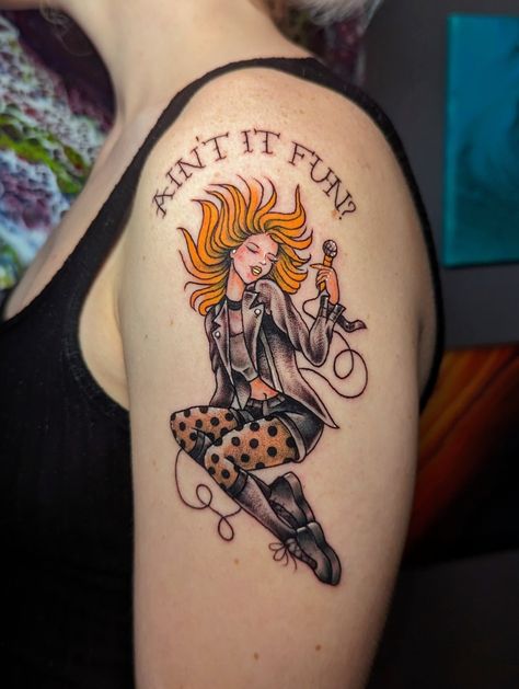 Upper Arm Tattoo Placement, Hayley Williams Tattoo, Color Traditional Tattoo, Outer Arm Tattoo, Shelby Tattoo, Hidden Tattoo Placement, Paramore Tattoo, Hidden Tattoo, Microphone Tattoo