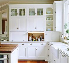 Kitchen Corner Cupboard, Kitchen Appliance Garage, Kitchen Cabinet Trends, Upper Kitchen Cabinets, Appliance Garage, Corner Kitchen Cabinet, Kitchen Corner, White Cabinetry, Smart Kitchen