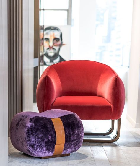 Designer Spotlight: Marie Burgos - The 256 Project Red Accent Chair, African Furniture, Plush Chair, Bent Wood, African Decor, Furnishings Design, Velvet Armchair, Interior Design Firms, House Stuff