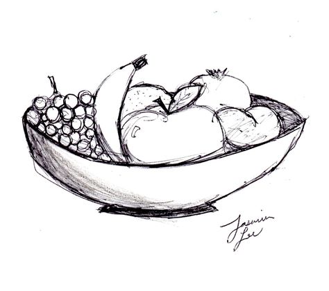 bowl of fruit Fruit Bowl Art Reference, Bowl With Fruit Drawing, Fruit Bowl Drawing Easy, Fruit Bowl Sketch, Bowl Of Fruit Drawing, Fruit Bowl Tattoo, Fruit Sketch Drawing, Drawing Ideas Fruit, Fruit Drawing Ideas