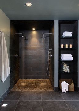 Doorless Shower Design, Spa Bathroom Design, Doorless Shower, Open Showers, Spa Design, Basement Bathroom, Bathroom Spa, Bad Design, Dream Bathrooms