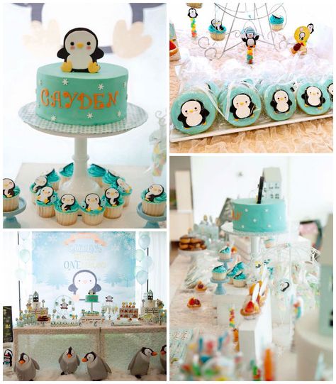 Winter ONEderland Penguin 1st Birthday Party via Kara's Party Ideas | KarasPartyIdeas.com (2) Penguin First Birthday, Fondant Penguin, Penguin Themed Birthday Party, Winter One Derland, Penguin Birthday Party, Penguin Baby Showers, Winter Wonderland Birthday Party, Winter Onederland Birthday Party, Penguin Cakes