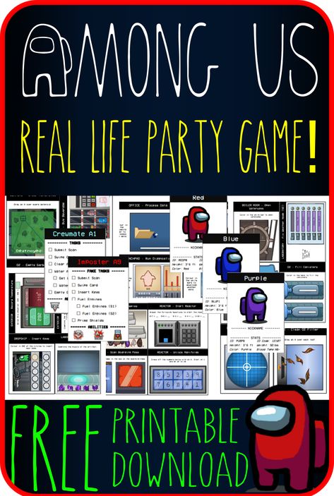 Among Us Game In Real Life Tasks, Among Us Birthday Party Games, Among Us Birthday Party, Among Us Party, Among Us Birthday, Youth Groups, Free Printable Games, Video Game Party, Video Games Birthday