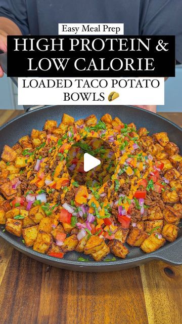 High Protein Meals With Potatoes, Ground Beef And Potato Meal Prep, High Protein Potato Recipe, High Protein Cheeseburger Bowl, High Protein Taco Bowl, Ground Beef Protein Bowl, High Protein Minced Beef, High Protein Low Carb Taco Bowl, Season Potatoes