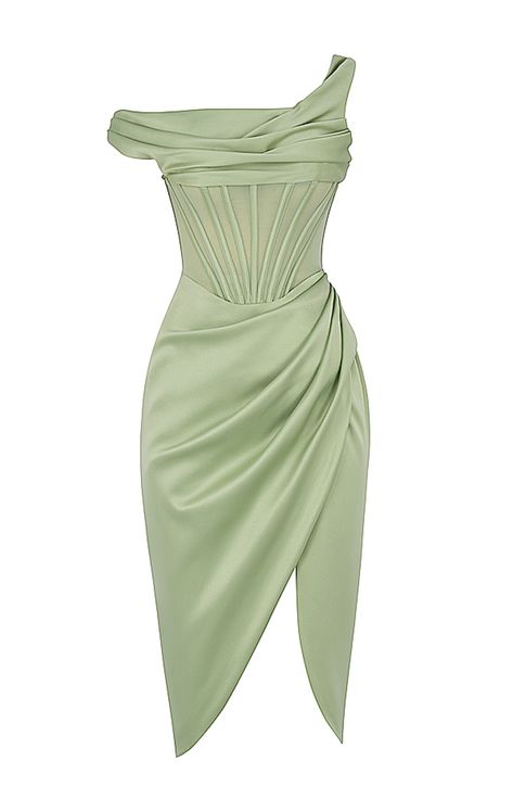 Clothing : Midi Dresses : 'Lulu' Pistachio Asymmetric Drape Midi Corset Dress Midi Corset Dress, Duchess Satin, Quality Dresses, Satin Midi Dress, Looks Chic, Corset Style, Corset Dress, Pistachio, Satin Dresses