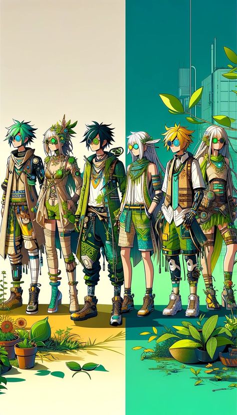 Solar Punk Nature Core Solar Punk Earth Core, Solar Punk Fashion Men, Solarpunk Fashion Outfits, Solar Punk Character Design, Bio Punk Aesthetic, Solar Punk Outfit, Eco Punk Aesthetic, Solar Punk Aesthetic Fashion, Solar Punk Art