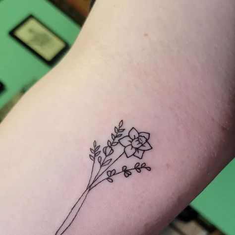 Daffodil Line Tattoo, Tiny Daffodil Tattoo, Daffodil Fine Line Tattoo, Small Daffodil Tattoo, Fine Line Daffodil, Daphodil Tattoo, Fine Line Daffodil Tattoo, Dainty Daffodil Tattoo, Dafodill Flowers Tattoo