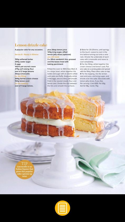 Lemon Sweets, Lemon Drizzle Cake, Drizzle Cake, Lemon Drizzle, Sponge Cake Recipes, Delicious Cake Recipes, Tasty Baking, Lemon Recipes, Cafe Food