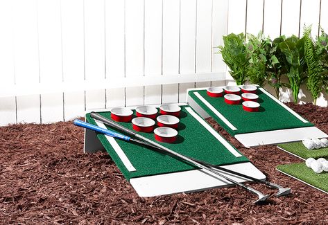 Backyard Pong Golf has arrived at Sharper Image! Part golf, part cornhole and part beer pong, this unusual game is sure to score at your next barbecue, tailgate party or campout. Place your party cups into the holes and try to chip balls into the cups. Play with standard rules or create your own challenging games. Includes two game boards, two chipping mats and 12 balls. Legs fold for easy storage. Clubs not included. Family Games Indoor, Family Games Outdoor, Tailgate Parties, Outside Games, Challenging Games, Game Boards, Colorful Salads, Beer Pong, Sharper Image