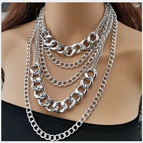 Exaggerated Multi layer Punk Hip hop Golden Necklace Women's - Temu Temu Stuff, Thick Necklace, Golden Necklace, Sweater Chain, Chain Choker Necklace, Chain Choker, Hip Hop Fashion, Party Accessories, Chains Jewelry