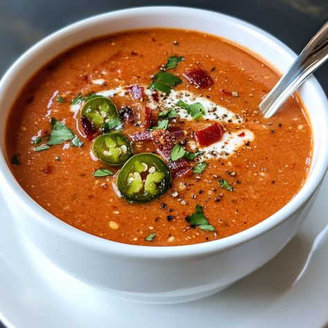 Jalapeño Popper Tomato Soup - Cookery Crafters Jalapeño Popper Tomato Soup, Popper Soup, Jalapeño Soup, 2025 Recipes, Homemade Soup Recipes, Jalapeno Recipes, Spicy Soup, Homemade Soup Recipe, Soup For The Soul