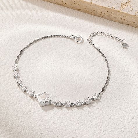 SUNFEEL S925 Sterling Silver Bracelet for Women,Inlay CZ,Four Leaf Clover Bracelet Wrist Jewelry for Mother, Daughter,Girl Sterling Silver Flower Bracelet, Four Leaf Clover Bracelet, Silver Flower Bracelet, Silver Bracelet For Women, Clover Bracelet, Bracelet Wrist, Silver Bracelets For Women, Wrist Jewelry, Floral Bracelet