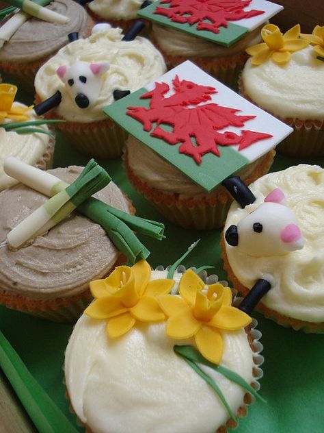 sheep, dragon, daffodils and leeks. Daffodil Cupcakes, Welsh Sheep, Welsh Food, Welsh Recipes, St David, Love Spoons, 1 March, Hen Weekend, Welsh Dragon