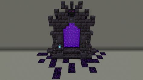 Minecraft Dragon Head Display, Armor Minecraft Ideas, Gothic Minecraft Decor, Nether Portal Decoration, Vampire Minecraft, Minecraft Purple, Deep Slate Castle Minecraft, Minecraft Deep Slate Castle, Goth Minecraft House