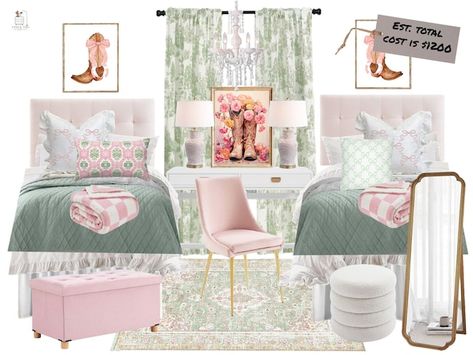 StockThisDesignThat - Etsy Pink Bedroom Mood Board, Love Shack Fancy Dorm, Pink And Green Apartment, Zimmer Design, Furniture Clipart, Transitional Bedroom Design, Dorm Room Checklist, Room Checklist, Green Apartment