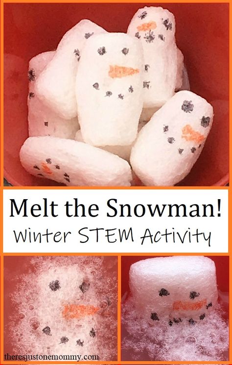 Melting Snowmen STEM Activity | There's Just One Mommy Snowman Activity For Kids, Winter Themed Stem Activities, Snowman Stem Activities For Kids, Snowman Curriculum, Snow Stem Activities For Kids, December Stem Activities For Kids, Snowman Activities For Toddlers, Snowman Activities For Kids, Winter Stem Activities For Kids