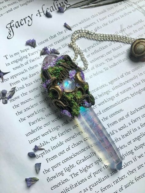 Polymer Clay Quartz, Fairy Aura, Elf Jewelry, Necklace Polymer Clay, Fairy Jewelry, Aura Crystals, Magical Jewelry, Fantasy Jewelry, Accessories Diy