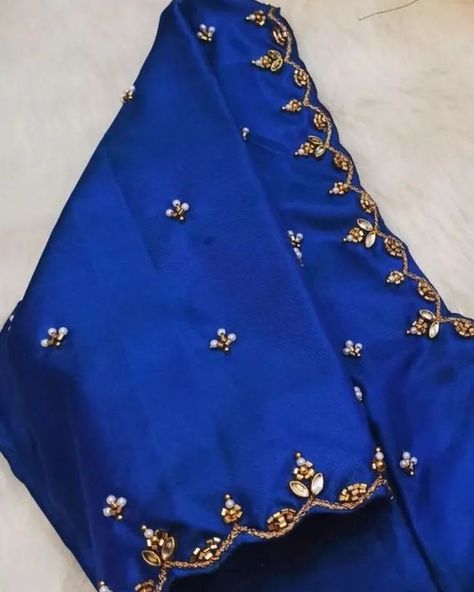 New one please dm us for oders and price details.. #rrfabricates #aariworkblouse #aariwork . Dm for more 😊 Simple Buttas For Blouse, Simple Maggam Design, Simple Blouse Works For Pattu Sarees, Pattu Blouse Models, Blouse Work Designs Pattu Simple, Magam Work Simple Designs, Very Simple Aari Work Blouse Design Blue, Blue Pattu Saree Wedding, Simple Work Designs