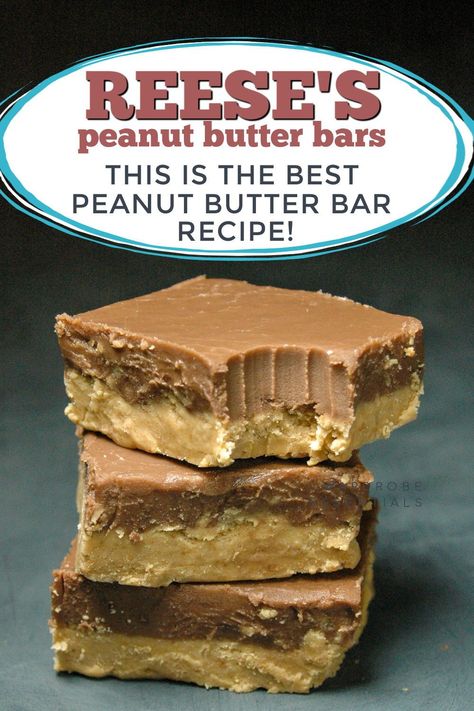 If you love Reese's Peanut Butter Cups, then you HAVE to make these Reese's Peanut Butter Bars! These easy, no-bake peanut butter chocolate bars are delicious! | no bake dessert | reeses dessert | reeses dessert no bake | peanut butter dessert | peanut butter desserts | chocolate peanut butter desserts | peanut butter desserts easy | peanut butter desserts easy quick | quick and easy peanut butter desserts | easy peanut butter bars Easy Peanut Butter Desserts, Reeses Desserts, Peanut Butter Desserts Easy, Reese's Peanut Butter Bars, Peanut Bars, Peanut Butter Bars Recipe, Butter Desserts, Chocolate Peanut Butter Desserts, Baking Breads