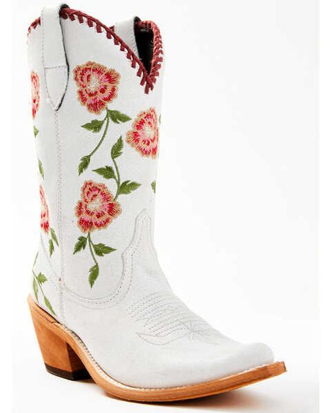 Liberty Black Womens Vicky Floral Embroidered Western Boot - Round Toe, White White Cowboy Boots, Womens Cowgirl Boots, Cowgirl Aesthetic, Embroidered Boots, Work Boots Men, Western Boot, White Boots, Short Boots, Boots Shoes