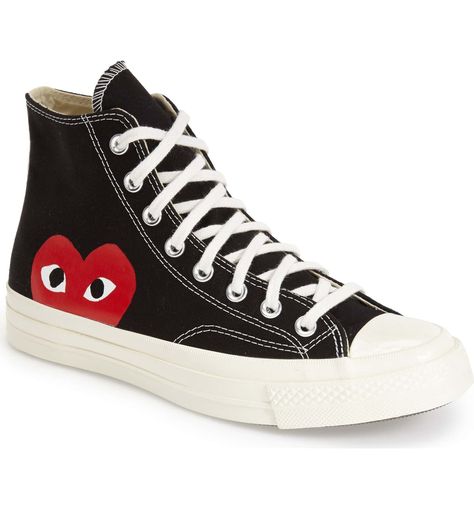 x Converse Chuck Taylor® Hidden Heart High Top Sneaker, Main, color, BLACK Chucks Style, Play X Converse, Garcons Converse, Black High Top Sneakers, Vintage Converse, Dr Shoes, High Top Sneaker, Comme Des Garcons Play, Converse Sneakers