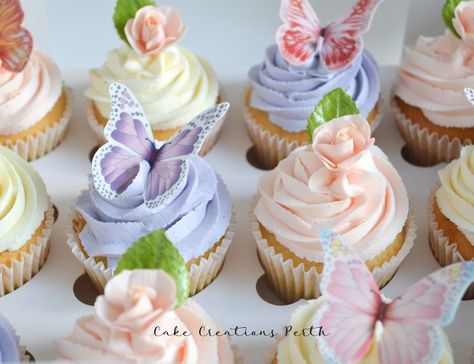 Butterfly And Flower Cupcakes, Pastel Butterfly Cupcakes, Fairy Theme Cupcakes, Fairy Cupcakes For Girls Birthday, Butterfly Theme Cupcakes, Fairy Cupcake Ideas, Butterfly Cupcakes Ideas, Cupcakes With Butterflies, Butterfly Desserts