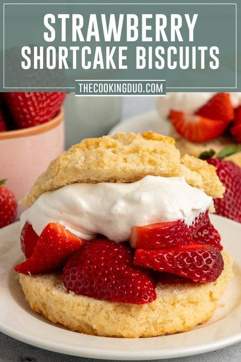 Satisfy your sweet tooth with these irresistible Strawberry Shortcake Biscuits! A delightful dessert that combines fluffy biscuits with juicy strawberries and creamy whipped cream. Perfect for indulging after dinner or as a special treat anytime! Sweet Biscuit Recipe, Homemade Shortcake, Shortcake Recipe Easy, Simple Whipped Cream, Strawberry Shortcake Biscuits, Recipe With Biscuits, Sliced Strawberry, Strawberries And Whipped Cream, Shortcake Biscuits