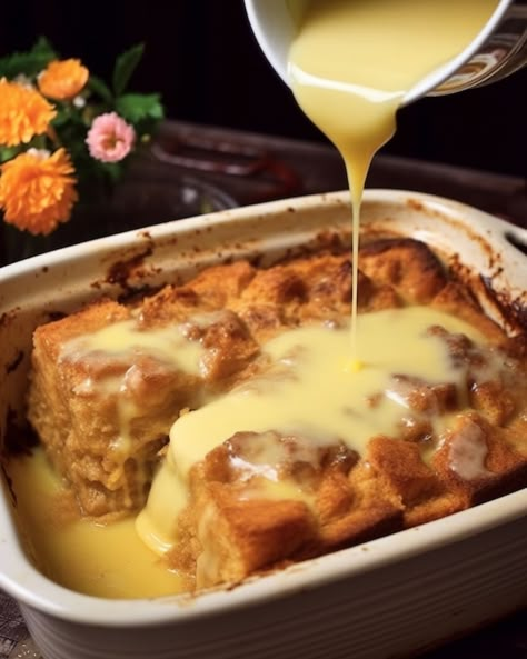 My grandma passed down this recipe, and we continue to make this on the regular. It'll be our fourth time this month Bread Pudding With Vanilla Sauce, Old Fashioned Bread, Best Bread Pudding Recipe, Best Bread Pudding, Bread Pudding Recipes, Old Fashioned Bread Pudding, Vanilla Sauce, Bread Puddings, Bread Pudding Recipe