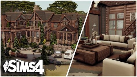 Huge family Lodge | Patreon Sims 4 Granite Falls Build, Granite Falls Sims 4, Sims 4 No Cc, Lodge House, Huge Family, Sims 4 Speed Build, Sims 4 Build, Sims 4 Game, Stardew Valley