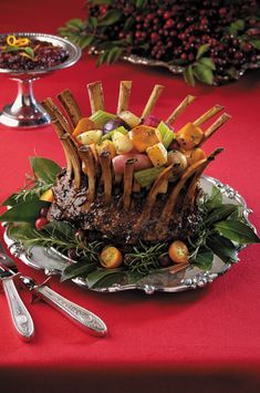 Cranberry-Balsamic Glazed Crown Roast of Lamb Stuffed with Caramelized Vegetables - Viking Range, LLC Crown Roast Of Pork, Crown Roast, Christmas Dinner Recipes, Rack Of Lamb, Christmas Friends, Holiday Dinner Party, Balsamic Glaze, Fresh Cranberries, Lamb Recipes