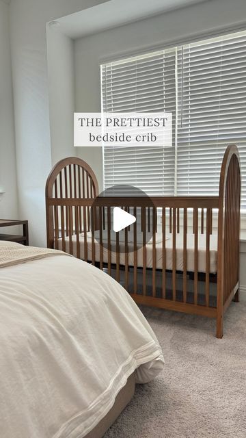 Jade on Instagram: "a little bedside nursery upgrade ✨ since she was rolling it was time to say goodbye to our bedside bassinet. This crib is gorgeous, affordable, and the quality is SO good. Comment “crib” for the details to be sent your way! 

Also, let’s normalize babies not sleeping through the night… I feel like that isn’t talked about enough! It just takes longer for some, night routine or not 😉

#babymusthaves #babyregistrymusthaves #babyessentials #nurserycrib #bedsidenursery #momofthree #babymusthave #amazonfinds #babytips #babytipsandtricks crib for nursery, nursery favorites, baby crib, crib for baby girl, crib for baby boy" Crib In Master Room, Bedside Nursery Ideas, Bassinets For Baby, Bedside Nursery, Bedside Bassinet, Bedside Crib, Baby Registry Must Haves, Not Sleeping